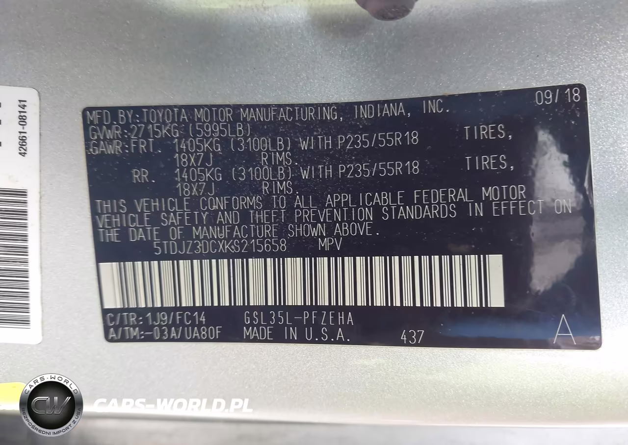 2019 Toyota Sienna Le 7 Passenger VIN:5TDJZ3DCXKS215658 - 8
