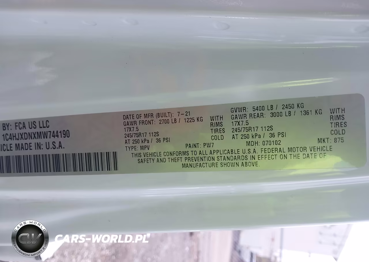 2021 Jeep Wrangler Unlimited Sport S 4X4 VIN:1C4HJXDNXMW744190 - 9