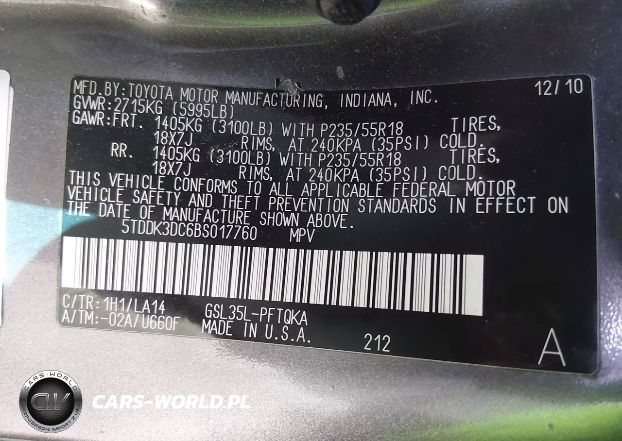 2011 Toyota Sienna Limited VIN:5TDDK3DC6BS017760 - 9
