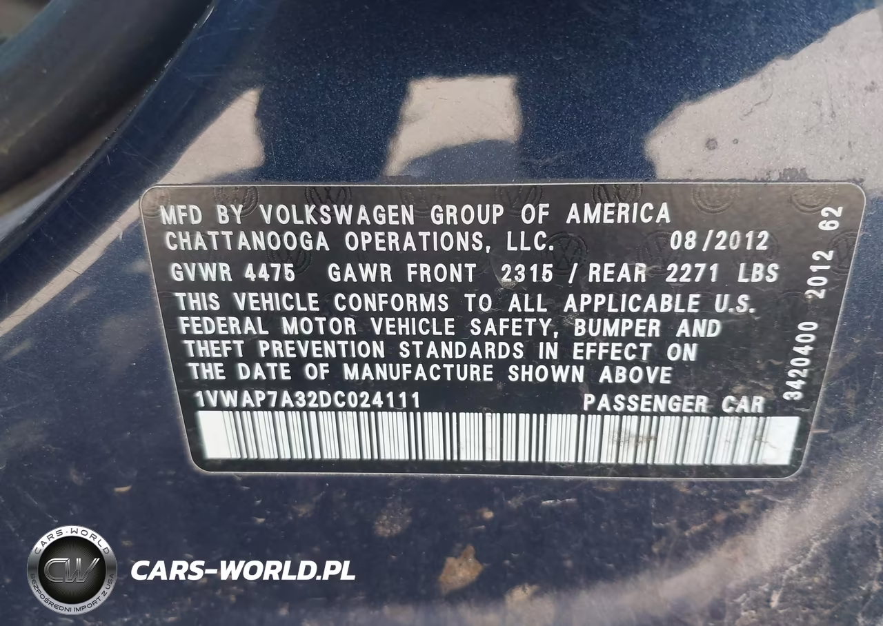 2013 Volkswagen Passat S VIN:1VWAP7A32DC024111 - 9