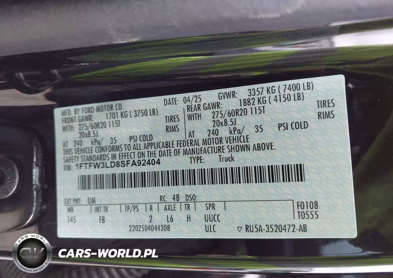 2025 Ford F-150 Xlt VIN:1FTFW3LD8SFA92404 - 9