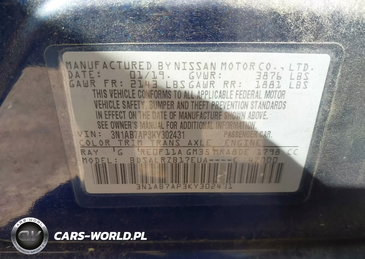 2019 Nissan Sentra Sr VIN:3N1AB7AP3KY302431 - 9
