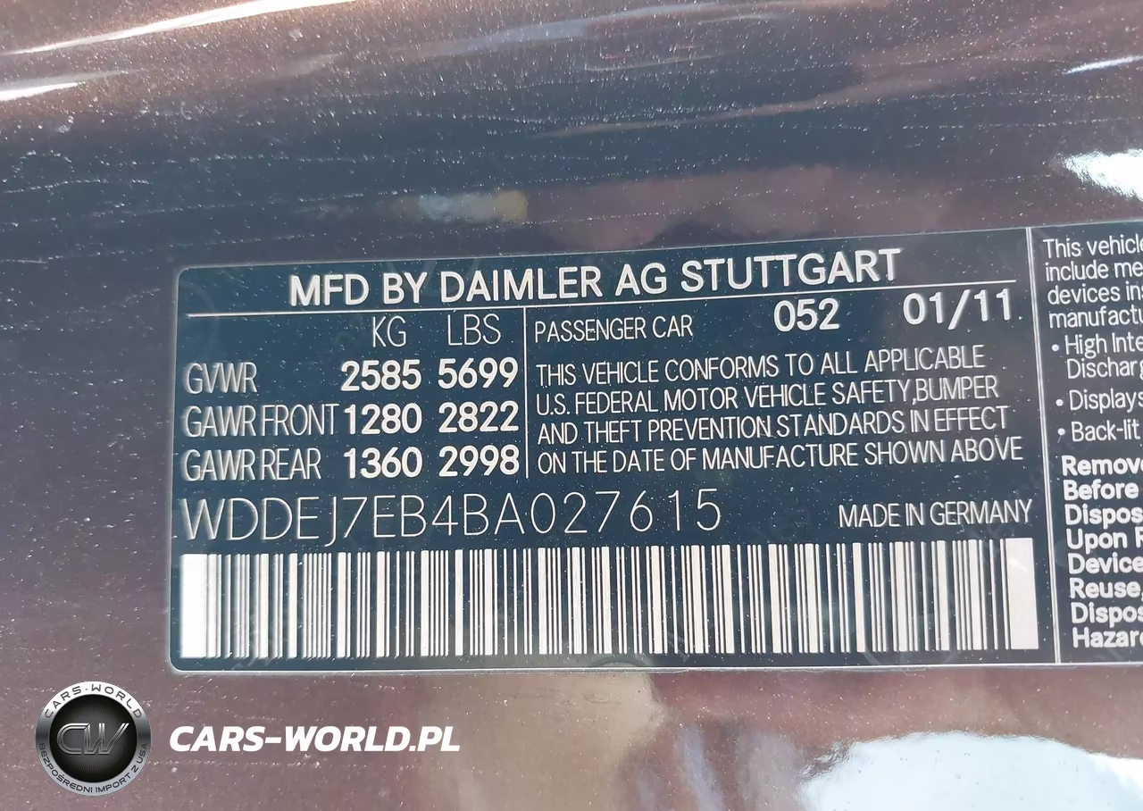 2011 Mercedes-Benz Cl 63 Amg VIN:WDDEJ7EB4BA027615 - 9