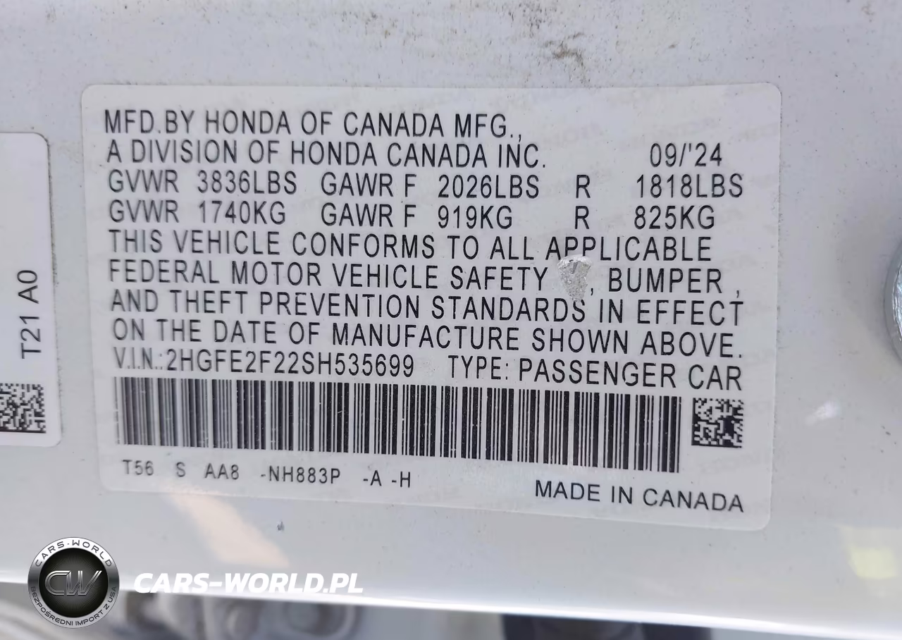 2025 Honda Civic Lx VIN:2HGFE2F22SH535699 - 9
