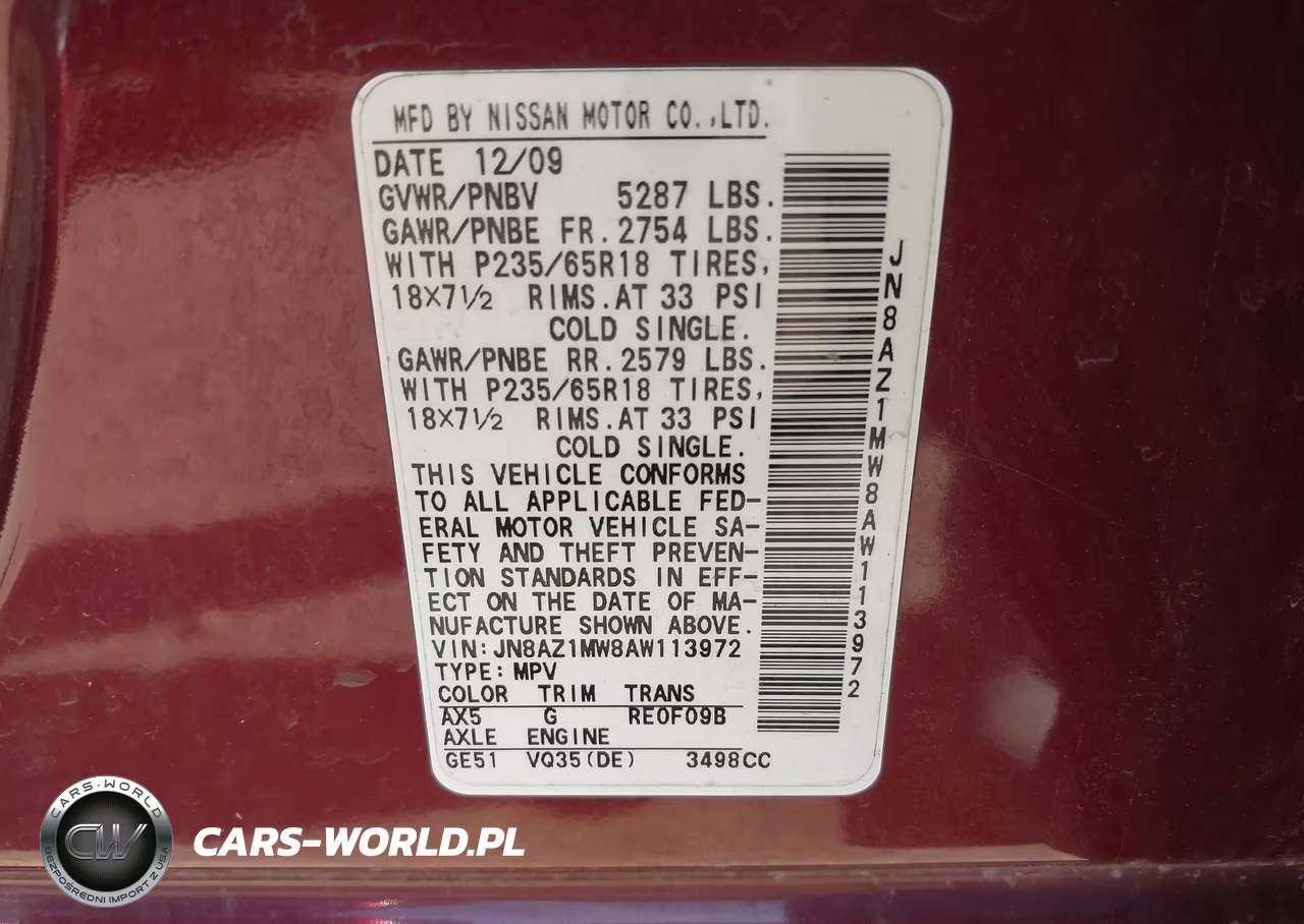 2010 Nissan Murano Sl VIN:JN8AZ1MW8AW113972 - 9