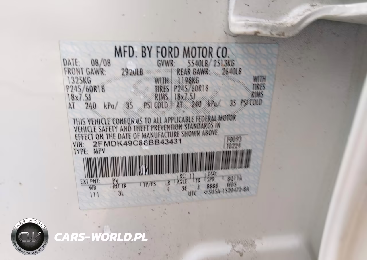 2008 Ford Edge Limited VIN:2FMDK49C88BB43431 - 9