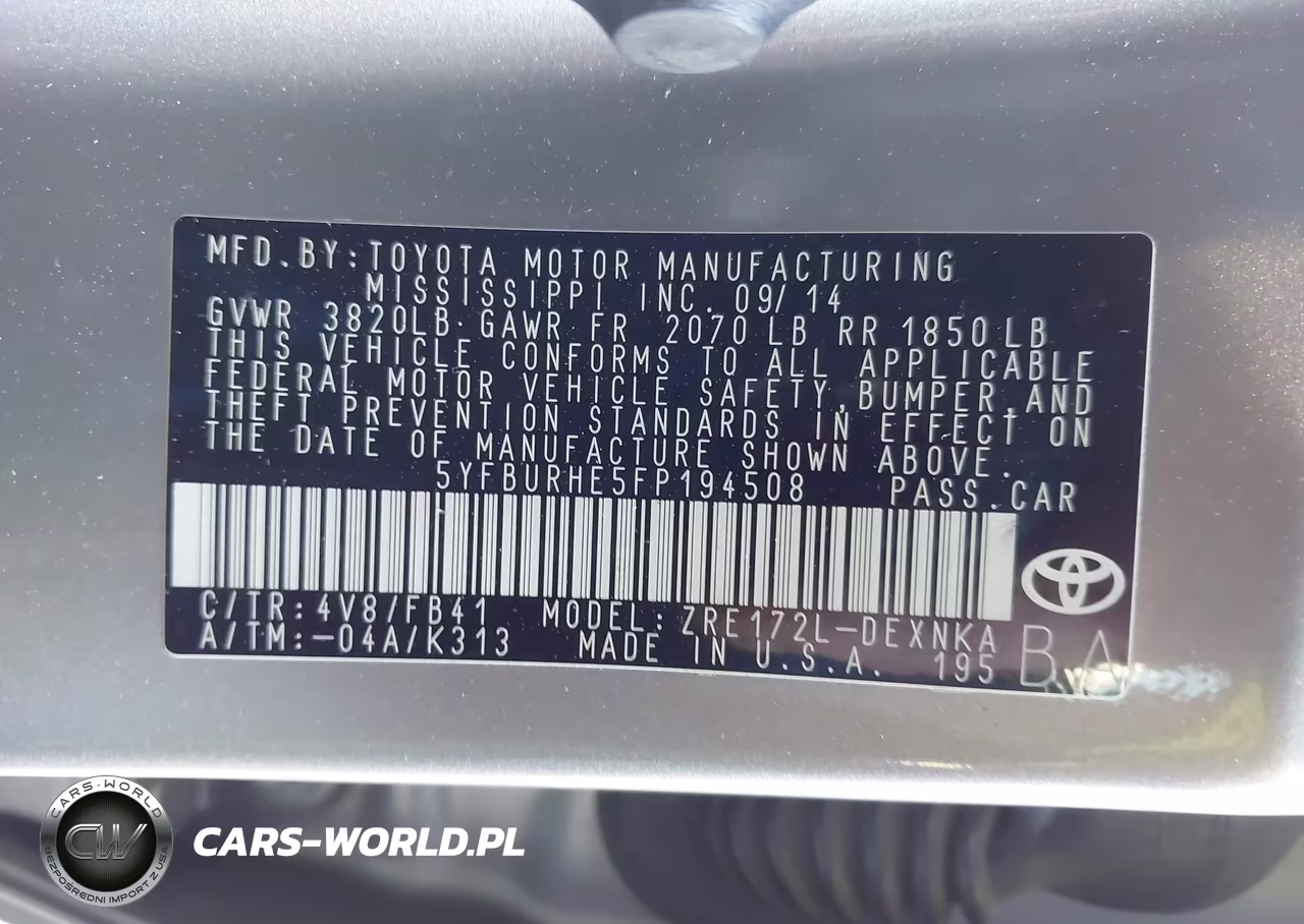2015 Toyota Corolla Le VIN:5YFBURHE5FP194508 - 9