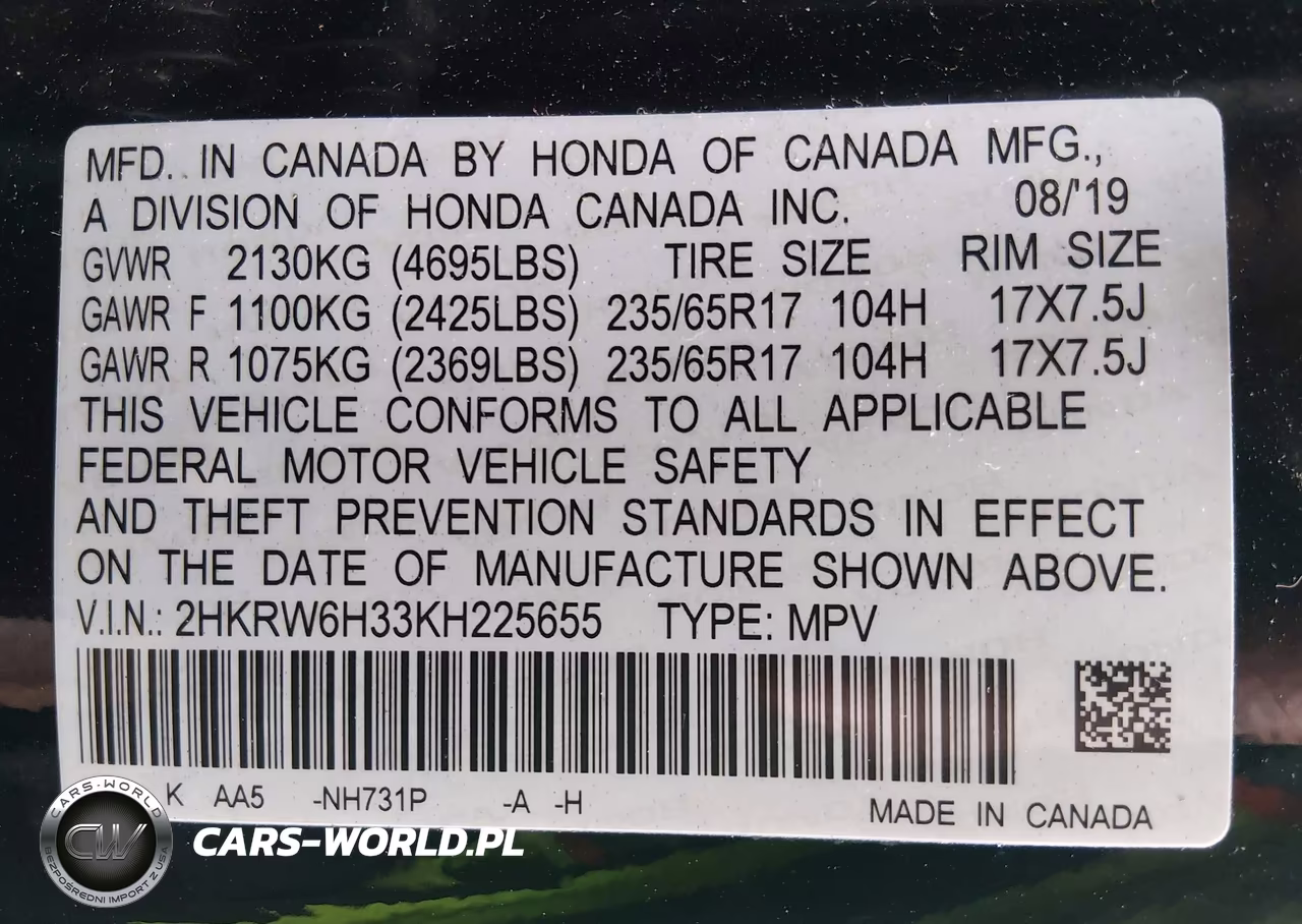 2019 Honda Cr-V Lx VIN:2HKRW6H33KH225655 - 9