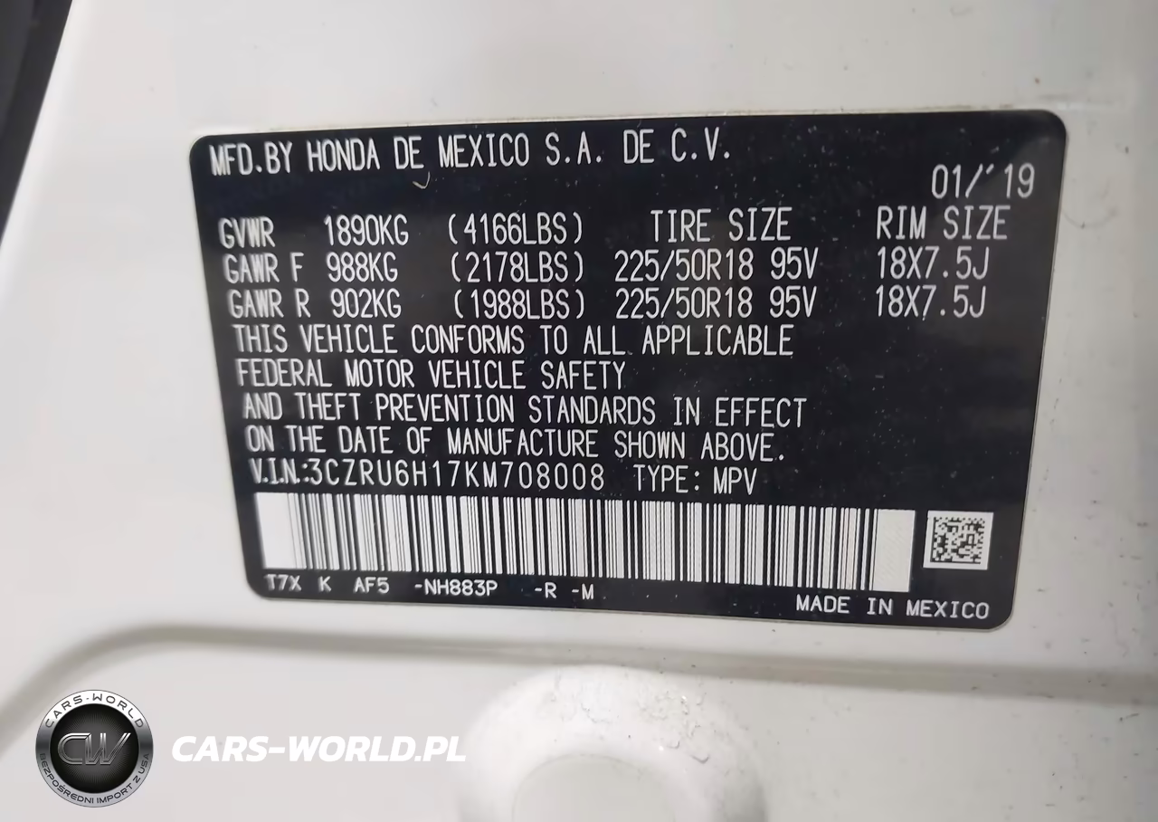 2019 Honda Hr-V Sport VIN:3CZRU6H17KM708008 - 9