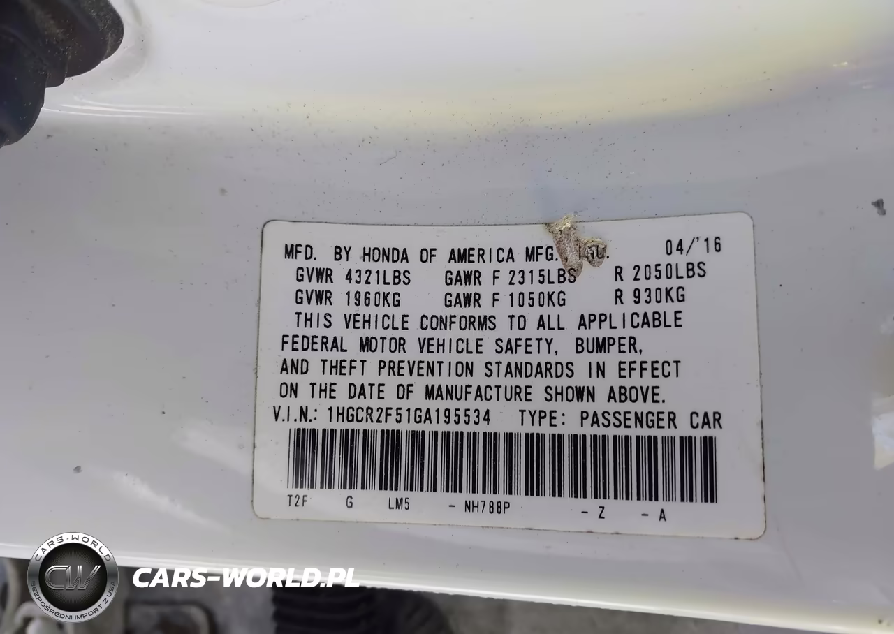 2016 Honda Accord Sport VIN:1HGCR2F51GA195534 - 9
