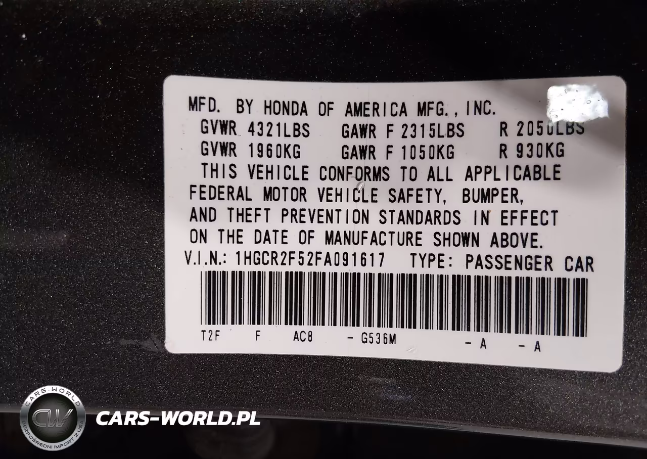 2015 Honda Accord Sport VIN:1HGCR2F52FA091617 - 9