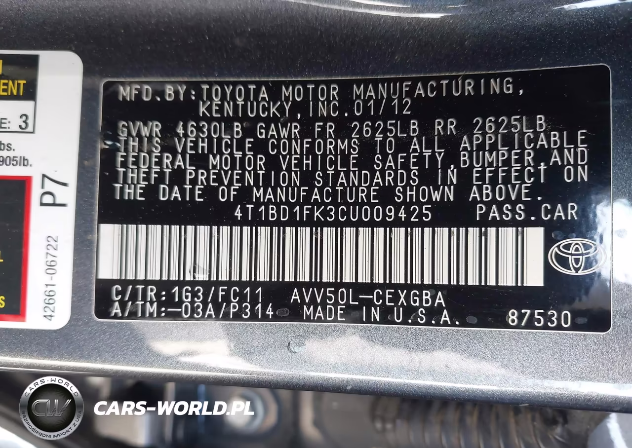 2012 Toyota Camry Hybrid Xle VIN:4T1BD1FK3CU009425 - 9