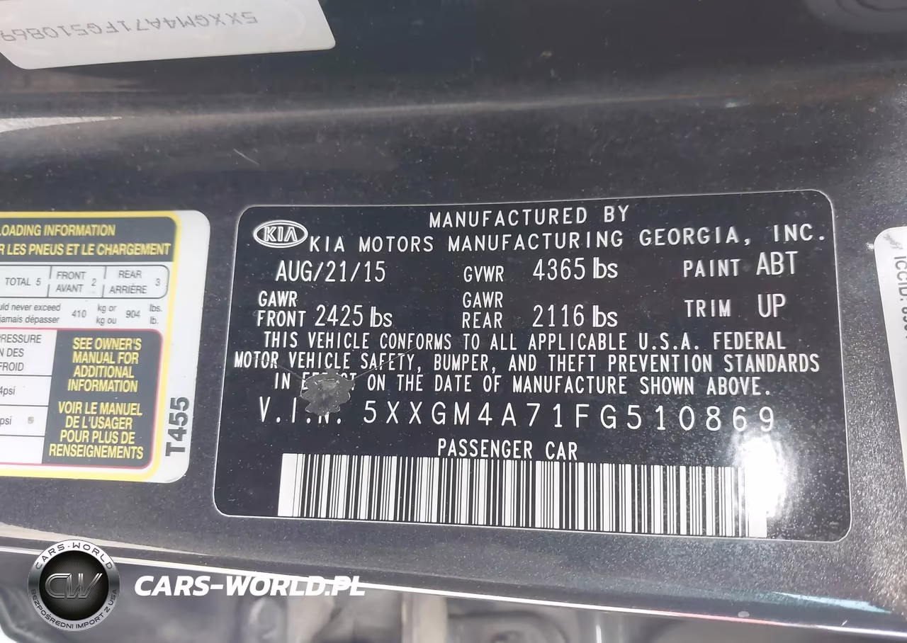2015 Kia Optima Lx VIN:5XXGM4A71FG510869 - 9