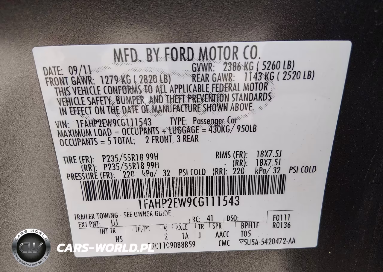 2012 Ford Taurus Sel VIN:1FAHP2EW9CG111543 - 9