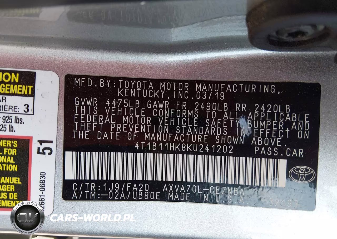 2019 Toyota Camry Le VIN:4T1B11HK8KU241202 - 9