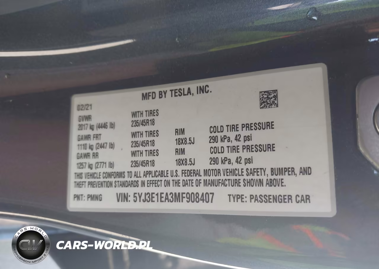 2021 Tesla Model 3 Standard Range Plus Rear-Wheel Drive VIN:5YJ3E1EA3MF908407 - 9