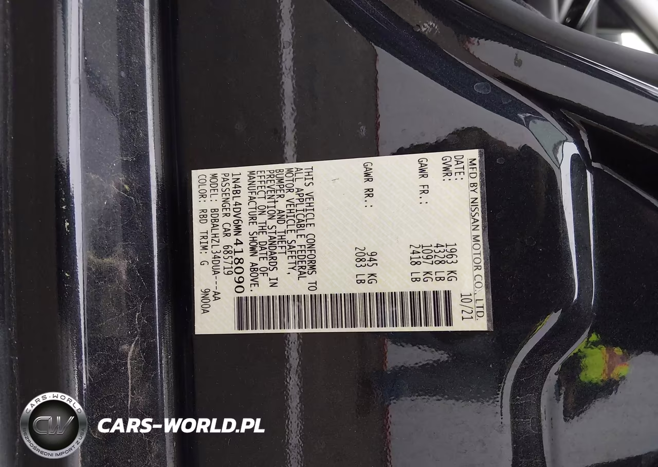 2021 Nissan Altima Sv Fwd VIN:1N4BL4DV6MN418090 - 9