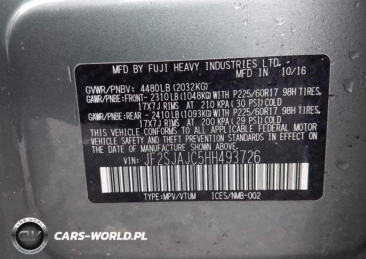 2017 Subaru Forester 2.5I Limited VIN:JF2SJAJC5HH493726 - 9