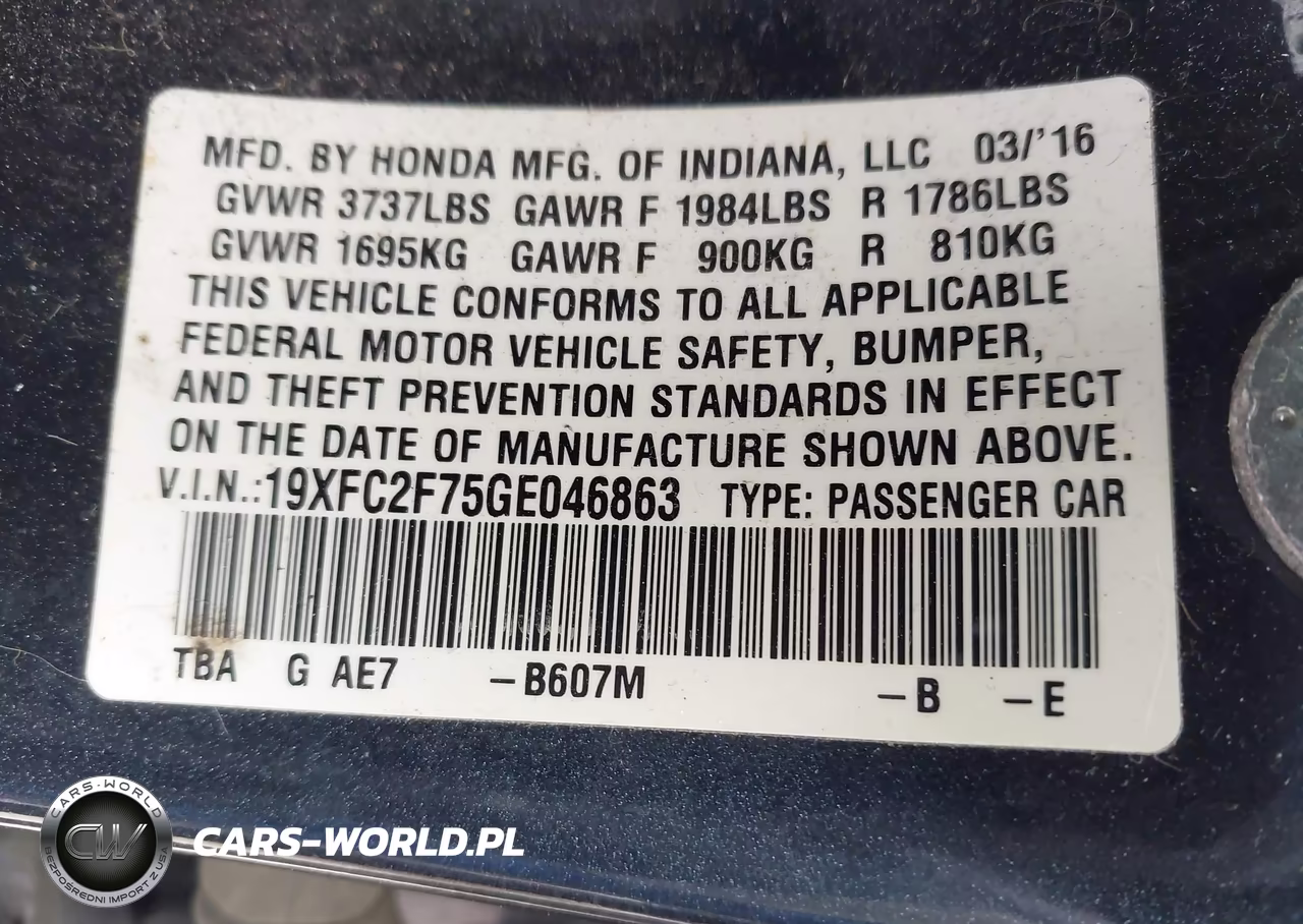 2016 Honda Civic Ex VIN:19XFC2F75GE046863 - 9