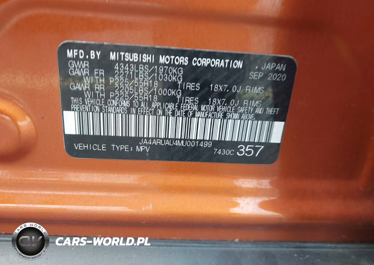 2021 Mitsubishi Outlander Sport 2.0 Be Awc-2.0 Es Awc-2.0 Le Awc-2.0 Se Awc VIN:JA4ARUAU4MU001499 - 9