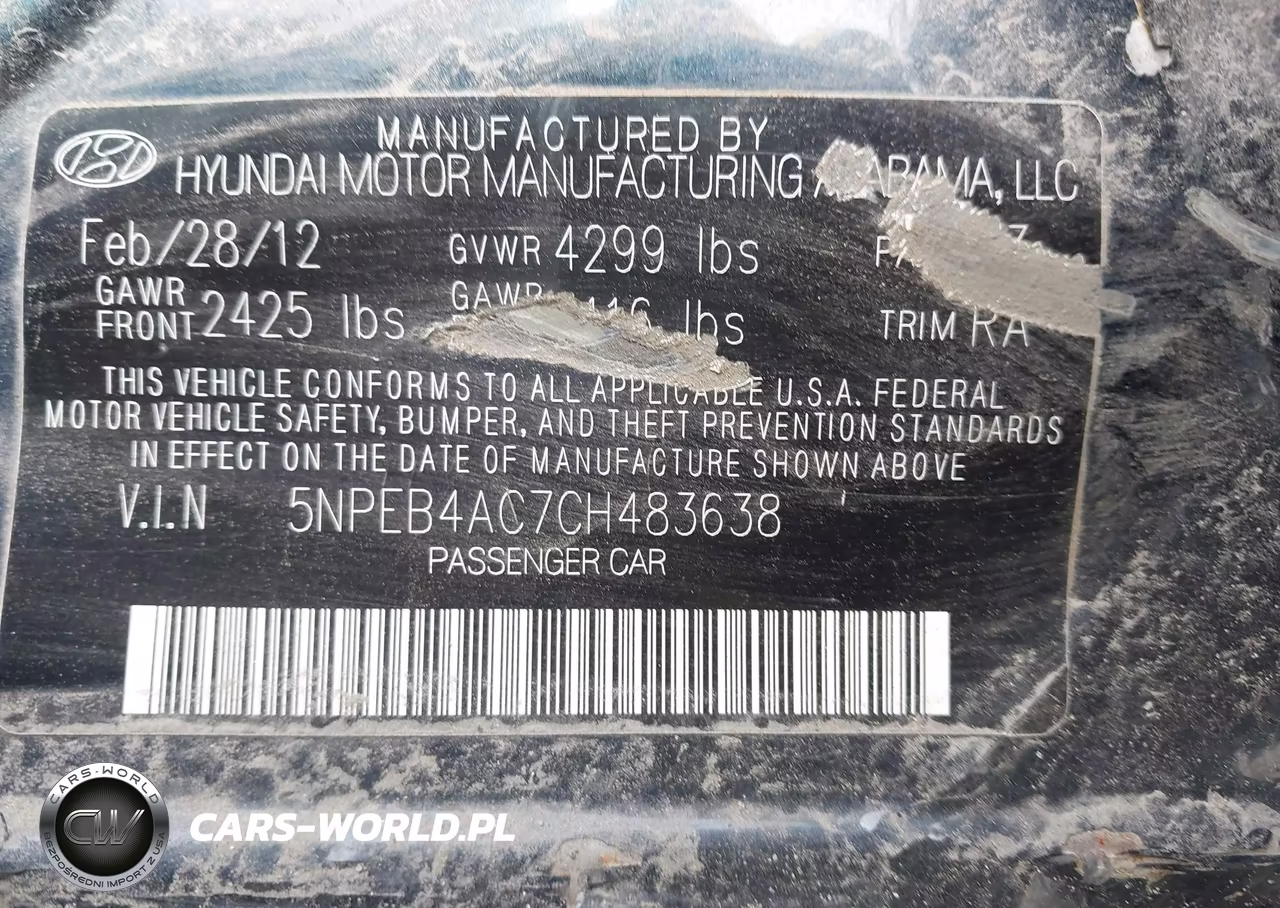 2012 Hyundai Sonata Gls VIN:5NPEB4AC7CH483638 - 9