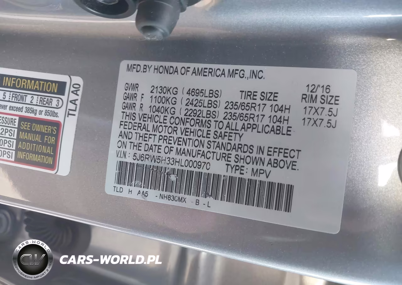 2017 Honda Cr-V Lx VIN:5J6RW5H33HL000970 - 9
