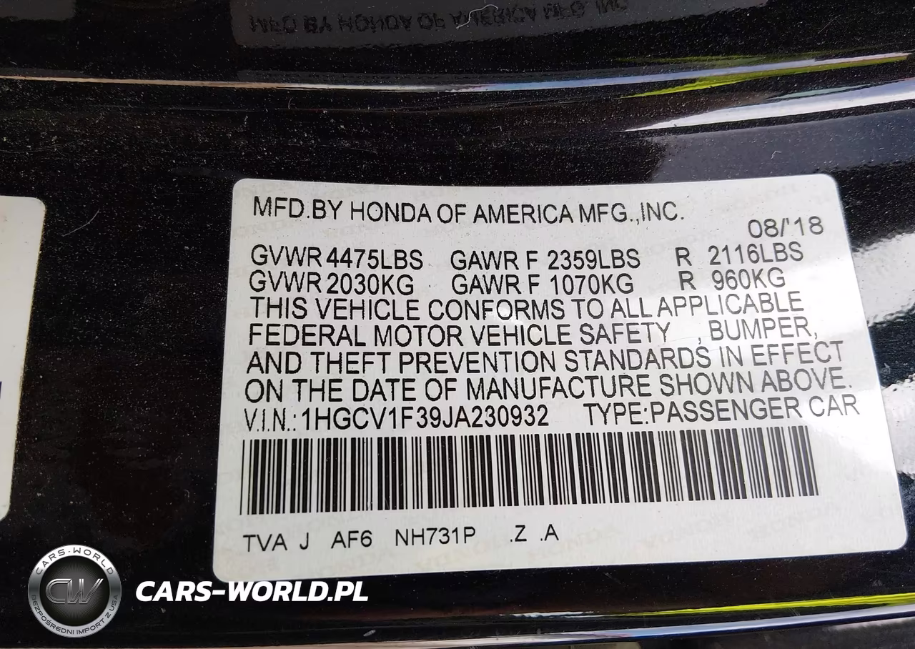 2018 Honda Accord Sport VIN:1HGCV1F39JA230932 - 9