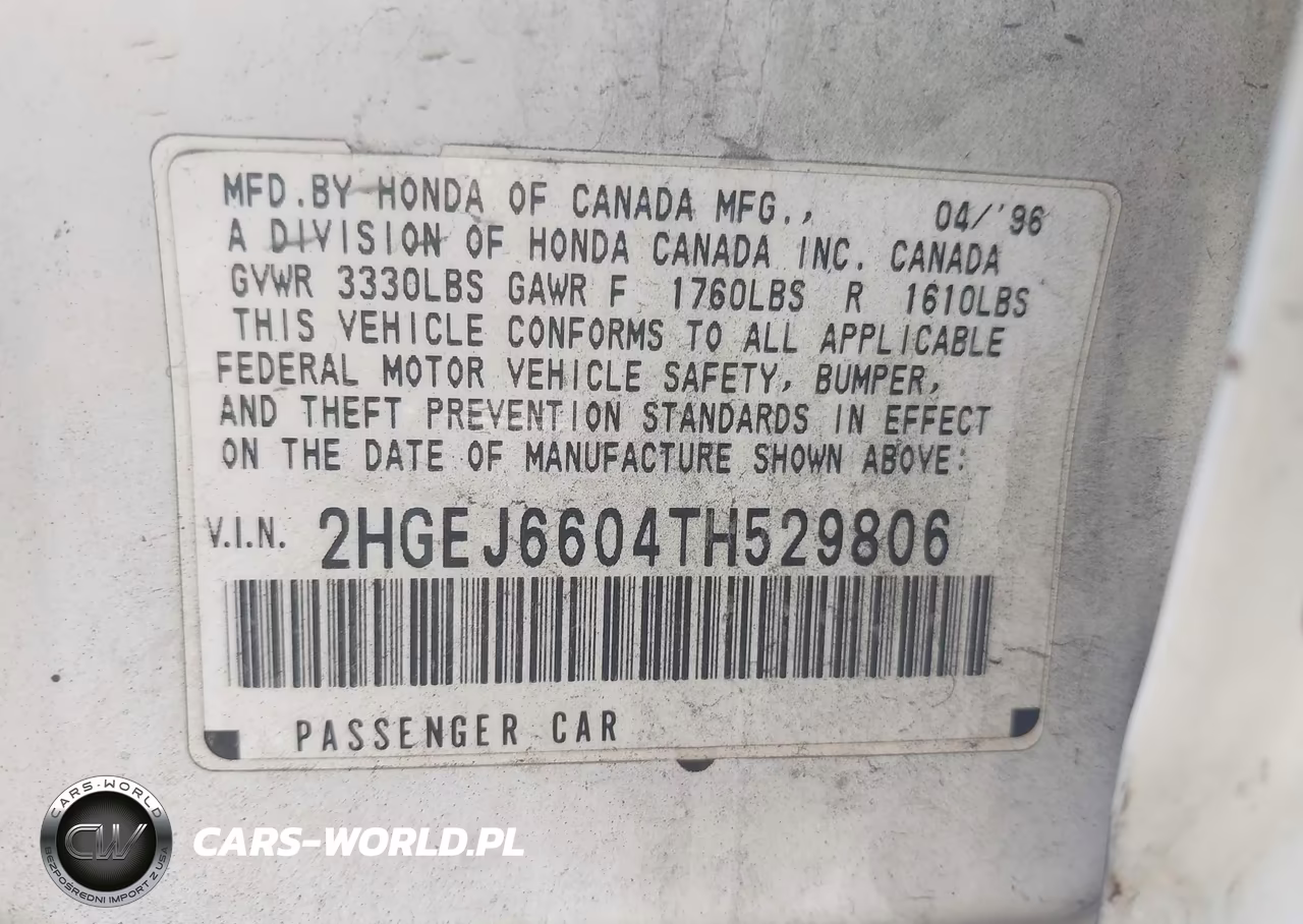1996 Honda Civic Lx-Ex VIN:2HGEJ6604TH529806 - 9