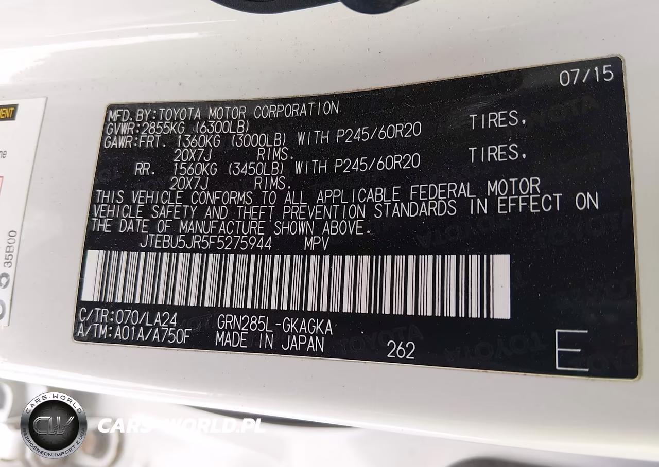 2015 Toyota 4Runner Limited VIN:JTEBU5JR5F5275944 - 9