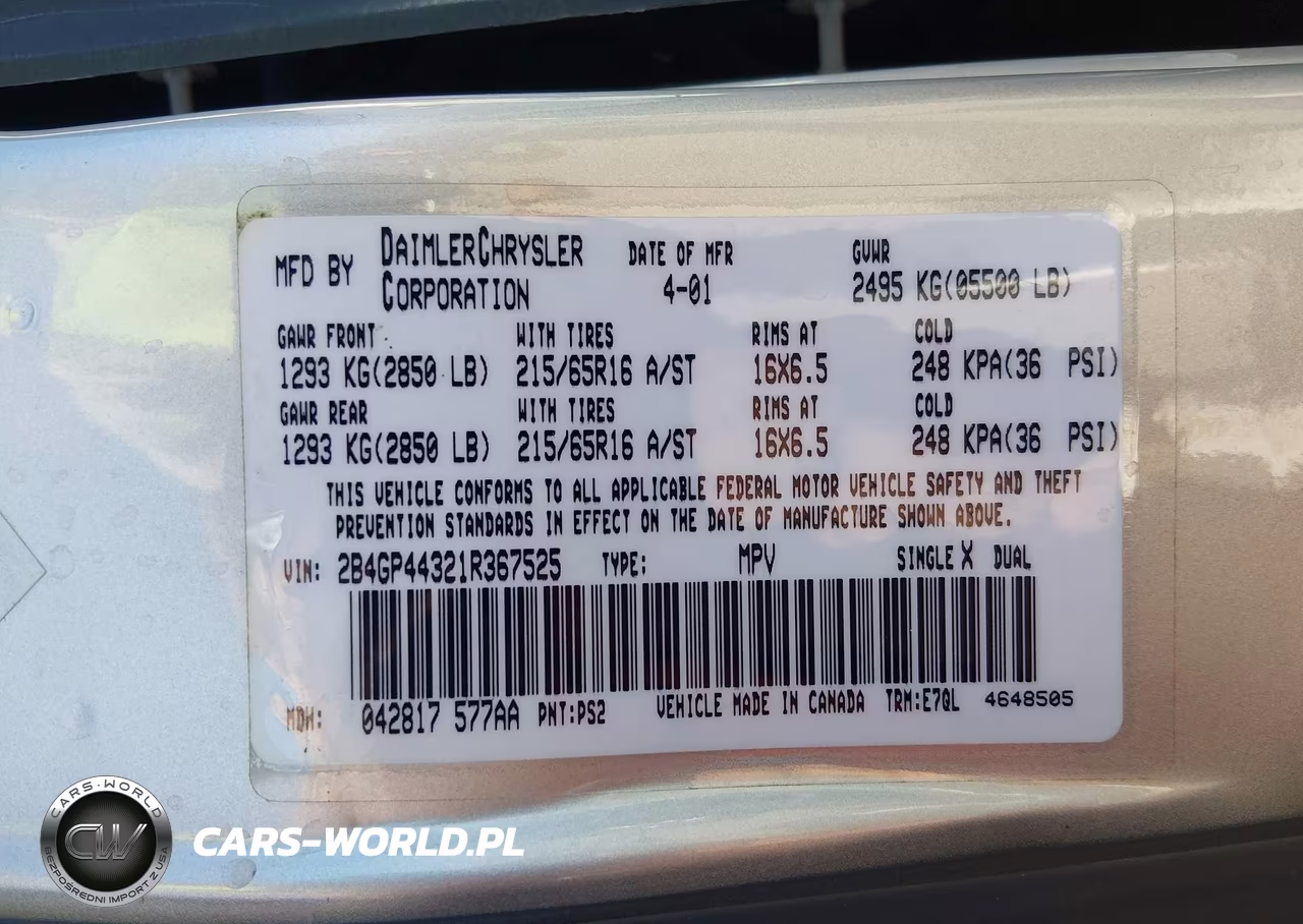 2001 Dodge Grand Caravan Sport VIN:2B4GP44321R367525 - 9
