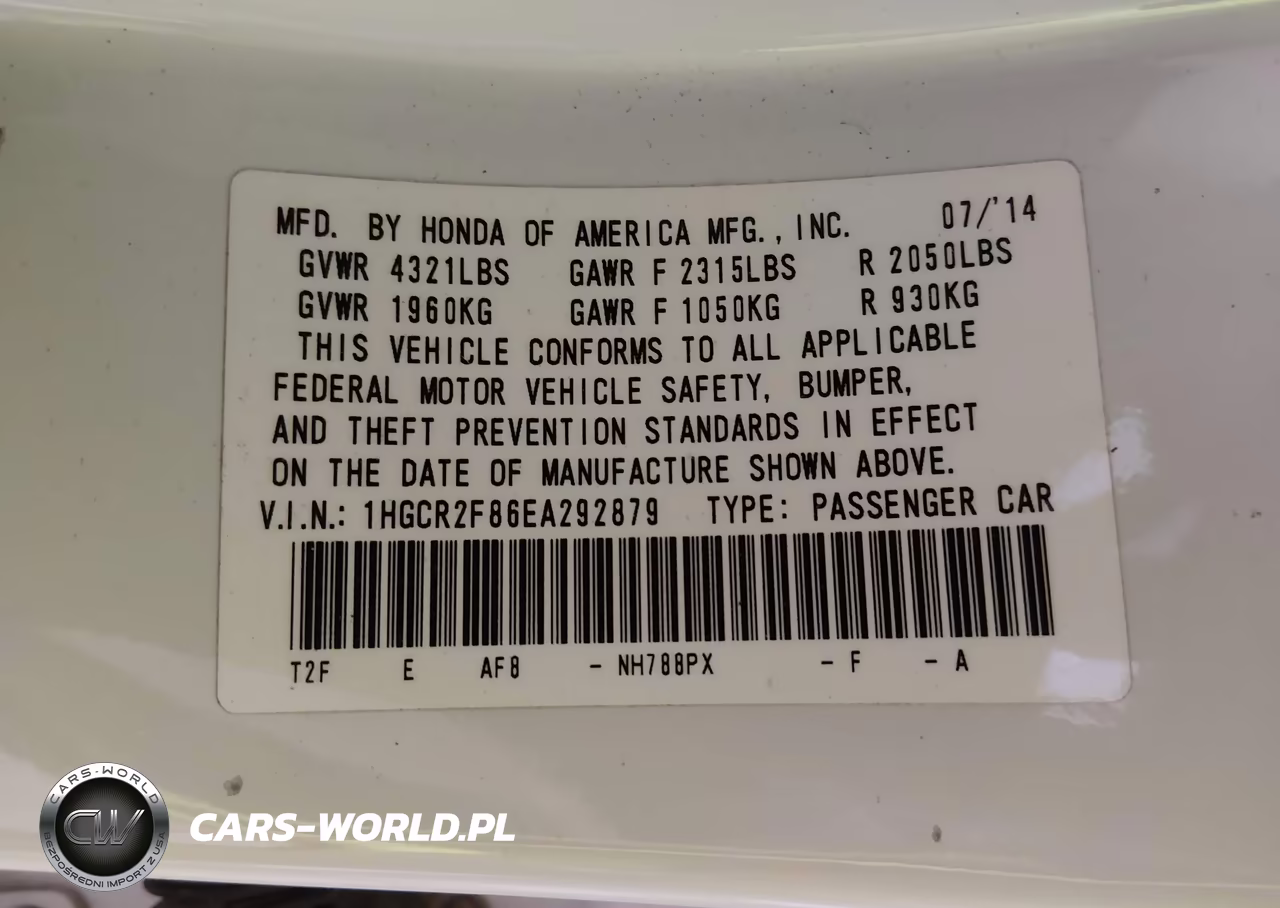 2014 Honda Accord Ex-L VIN:1HGCR2F86EA292879 - 9