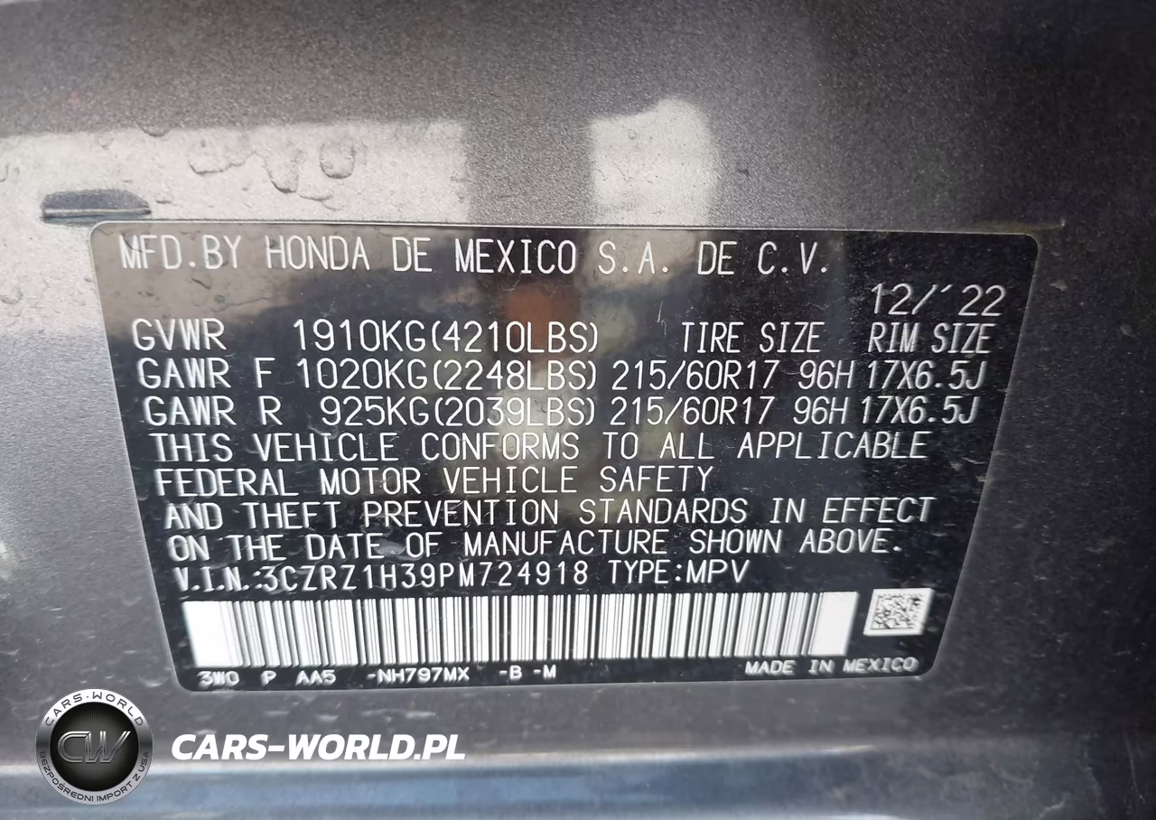 2023 Honda Hr-V 2Wd Lx VIN:3CZRZ1H39PM724918 - 9