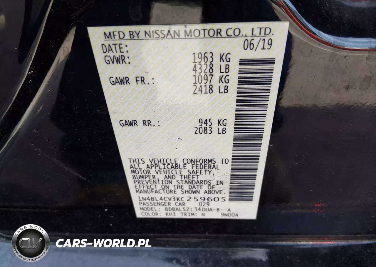 2019 Nissan Altima 2.5 Sr VIN:1N4BL4CV3KC259605 - 9