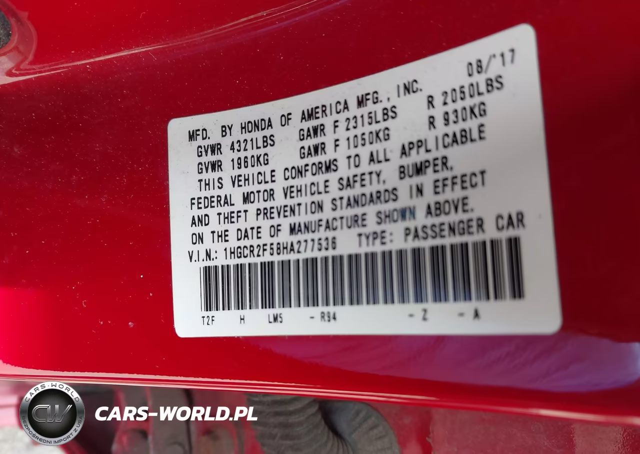 2017 Honda Accord Sport VIN:1HGCR2F58HA277536 - 9