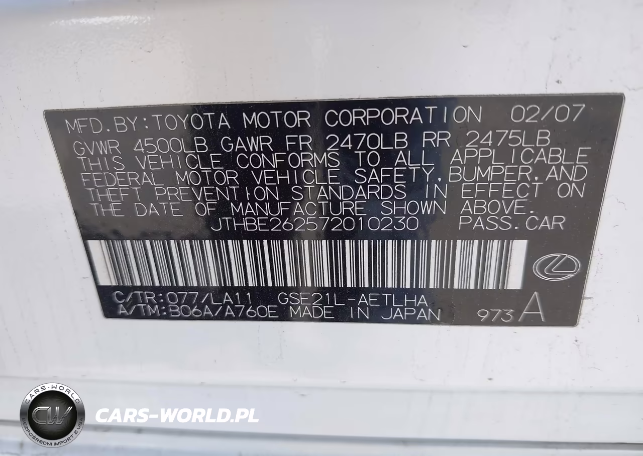2007 Lexus Is 350 VIN:JTHBE262572010230 - 9
