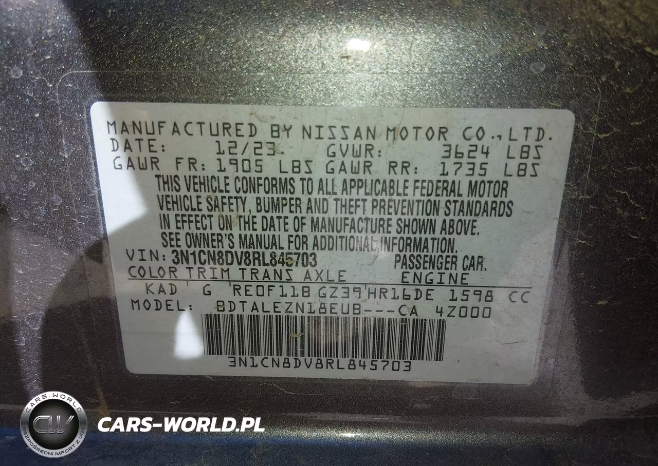 2024 Nissan Versa 1.6 S VIN:3N1CN8DV8RL845703 - 9