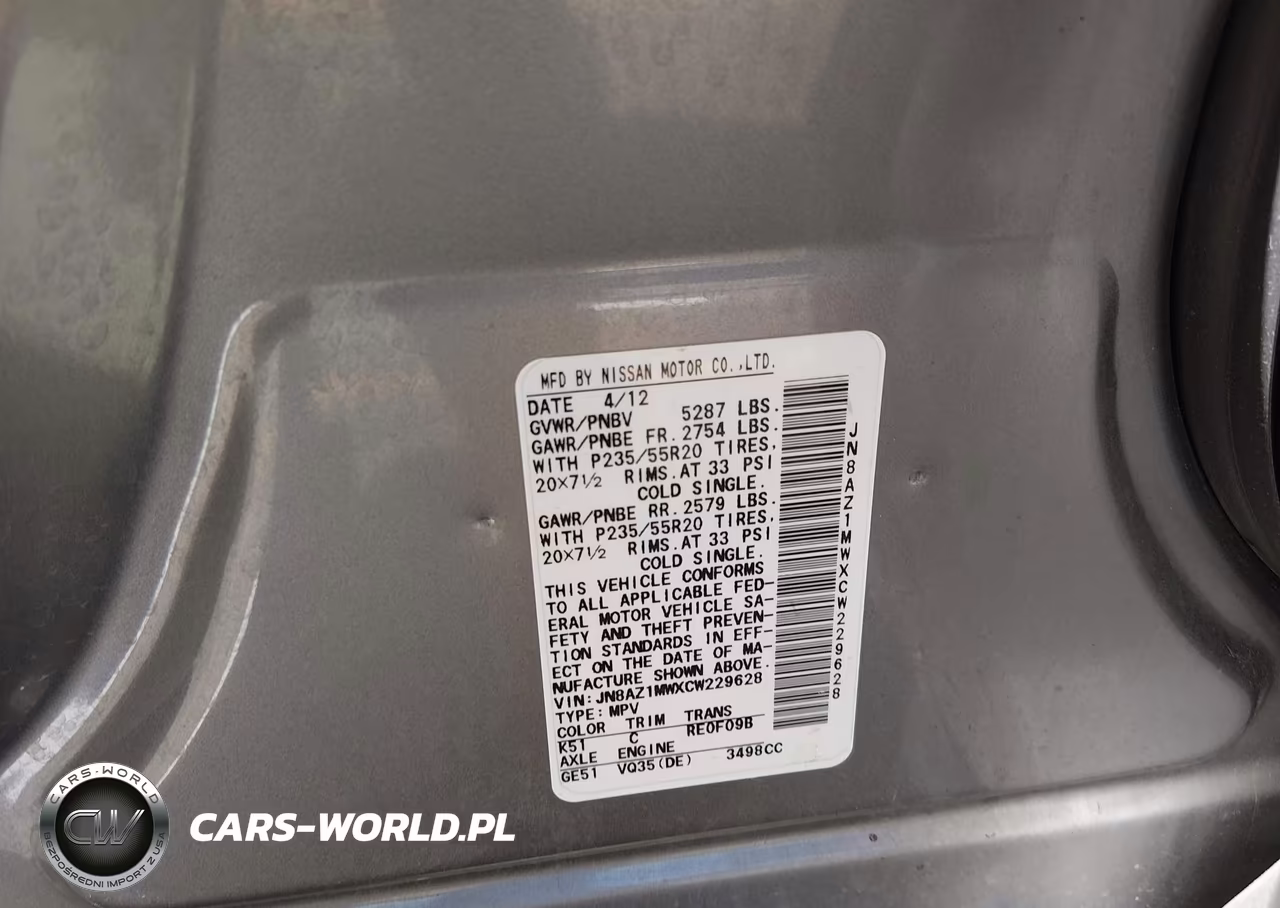 2012 Nissan Murano Le VIN:JN8AZ1MWXCW229628 - 9
