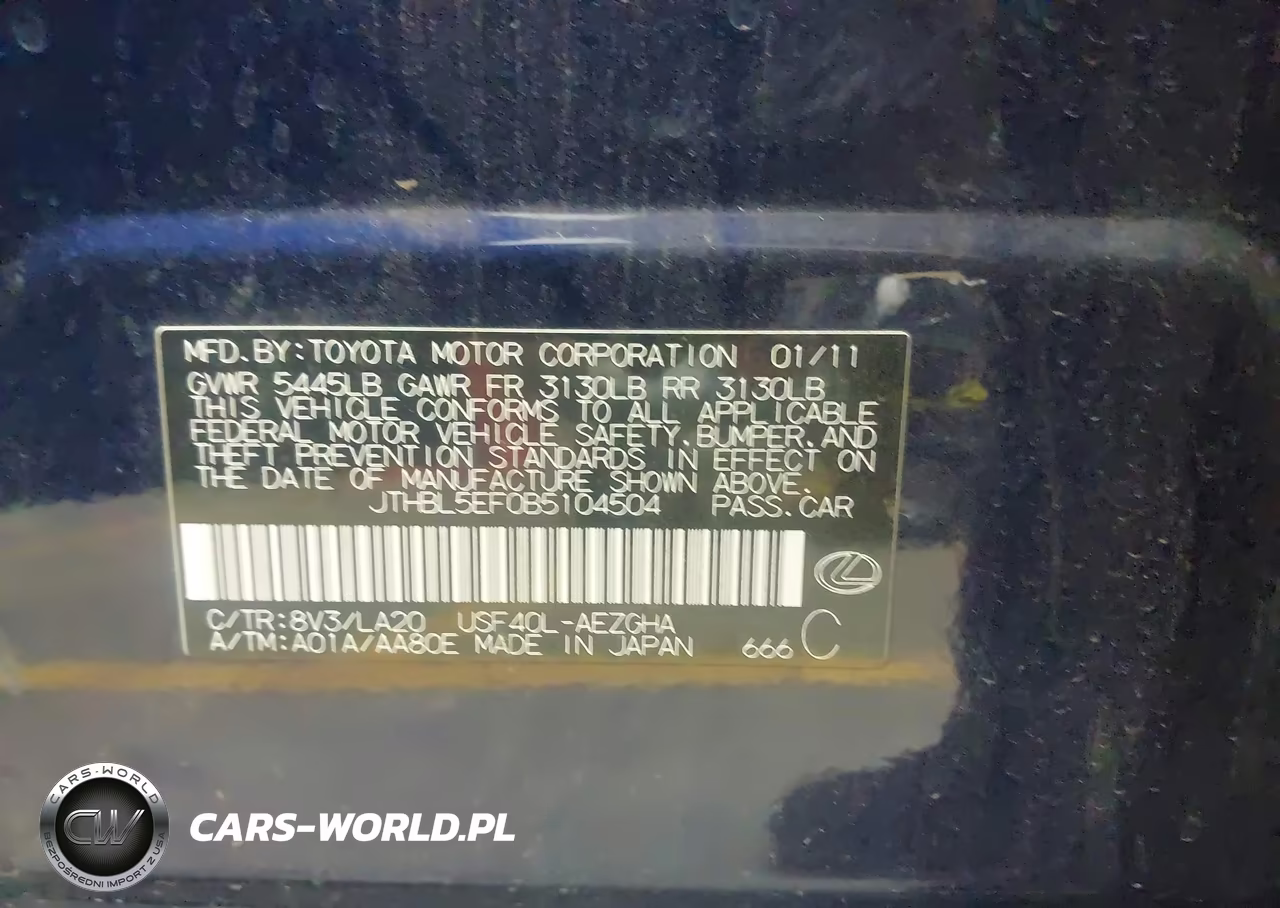 2011 Lexus Ls 460 VIN:JTHBL5EF0B5104504 - 9