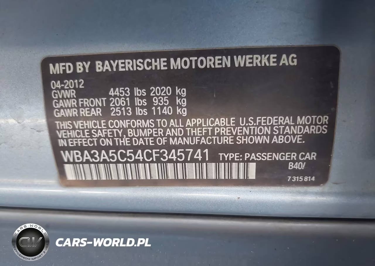 2012 BMW 328I VIN:WBA3A5C54CF345741 - 9