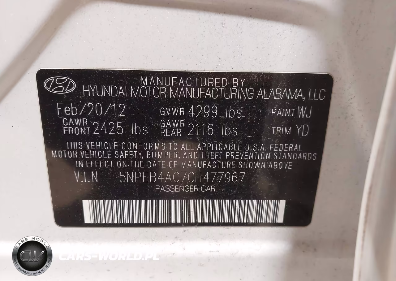 2012 Hyundai Sonata Gls VIN:5NPEB4AC7CH477967 - 9