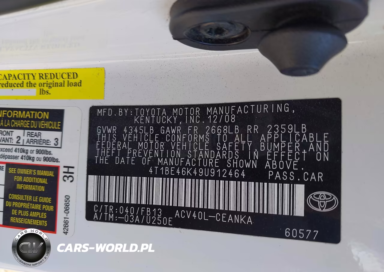 2009 Toyota Camry Le VIN:4T1BE46K49U912464 - 9