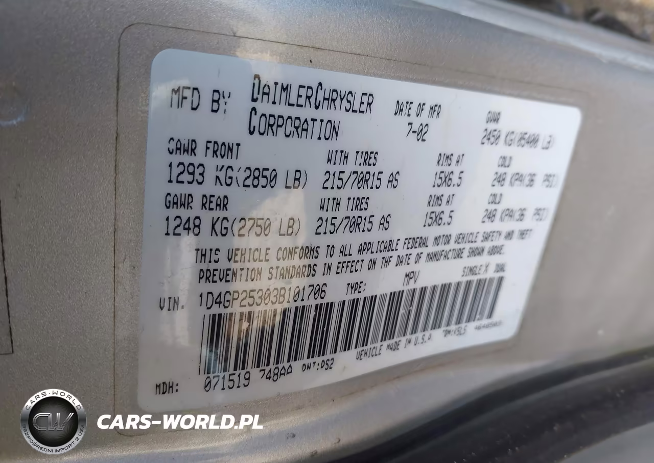 2003 Dodge Caravan Se VIN:1D4GP25303B101706 - 9