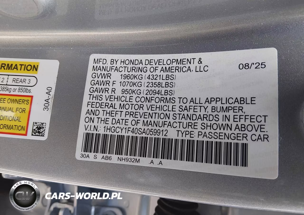 2025 Honda Accord Se VIN:1HGCY1F40SA059912 - 9