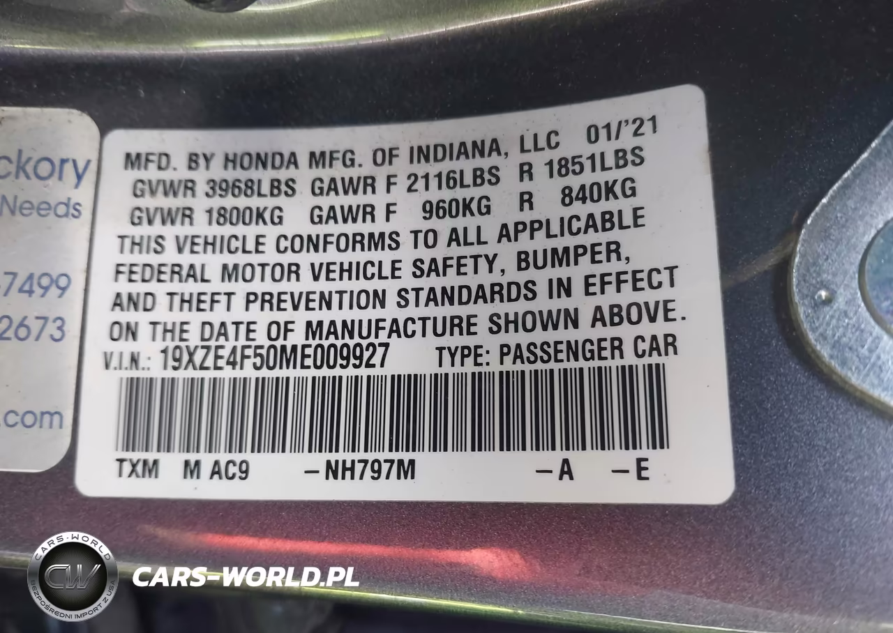 2021 Honda Insight Ex VIN:19XZE4F50ME009927 - 9