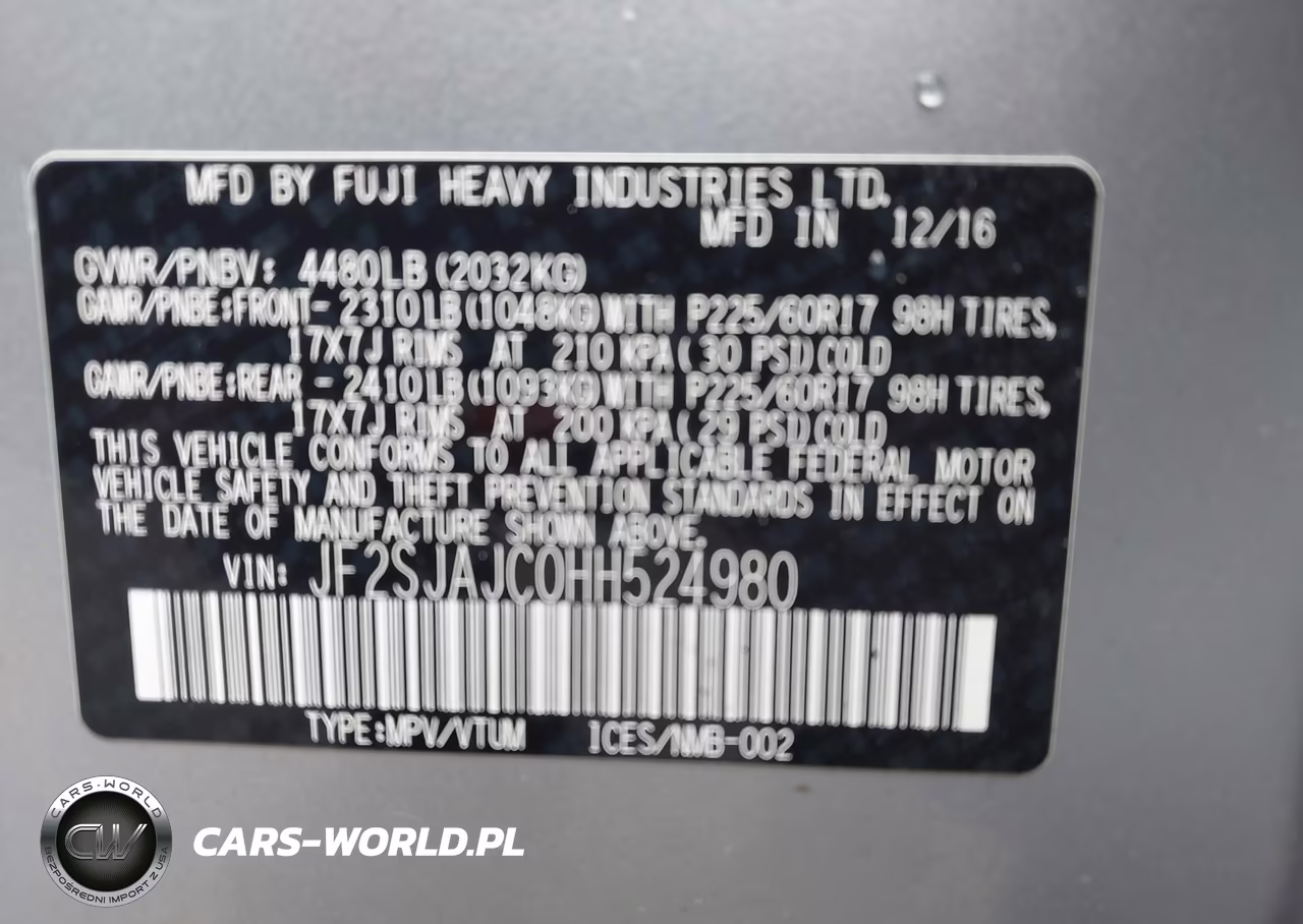 2017 Subaru Forester 2.5I Limited VIN:JF2SJAJC0HH524980 - 9