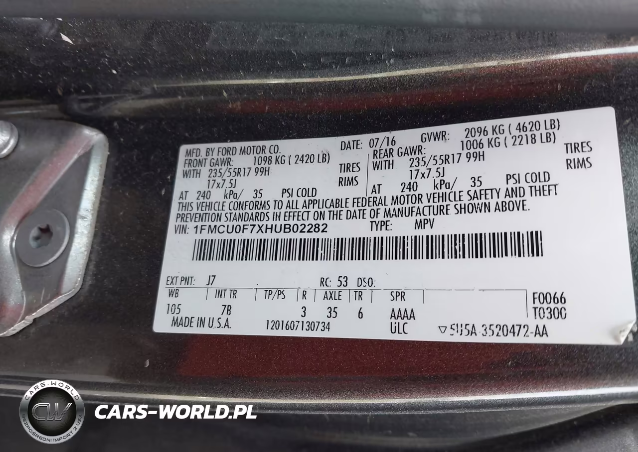 2017 Ford Escape S VIN:1FMCU0F7XHUB02282 - 9
