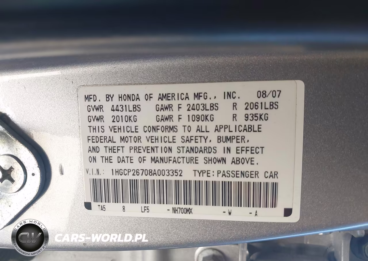 2008 Honda Accord 2.4 Ex VIN:1HGCP26708A003352 - 9