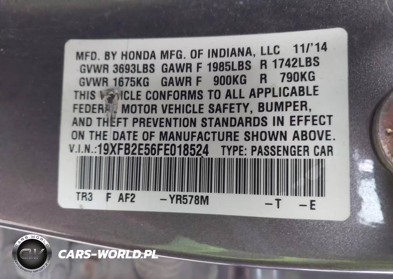 2015 Honda Civic Lx VIN:19XFB2E56FE018524 - 9