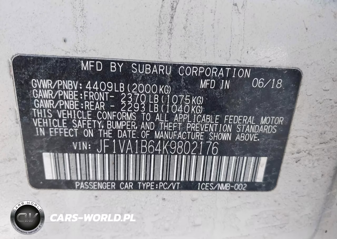 2019 Subaru Wrx Premium VIN:JF1VA1B64K9802176 - 9
