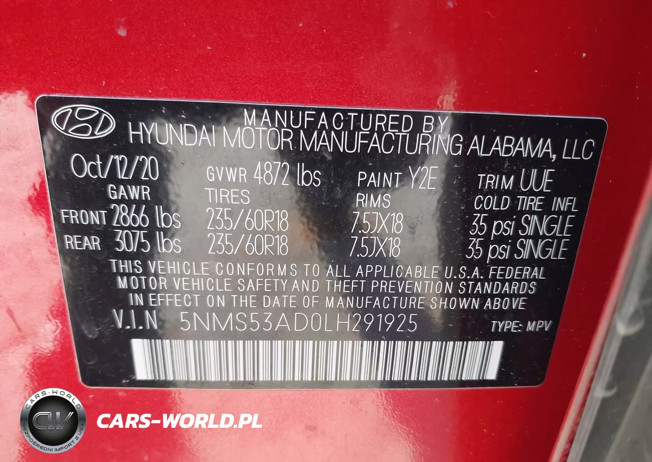 2020 Hyundai Santa Fe Limited VIN:5NMS53AD0LH291925 - 9